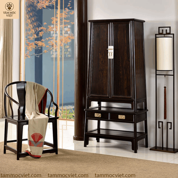 Tủ decor chữ A cao cấp gỗ trắc có chân đế