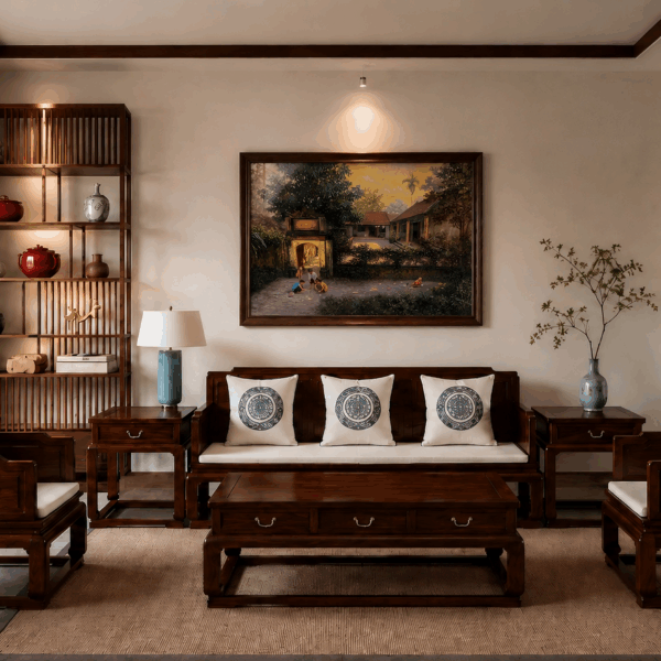 Phòng khách Á Đông đương đại 16–20m2 – Không gian sống sang trọng, tinh tế của Tâm Mộc Việt